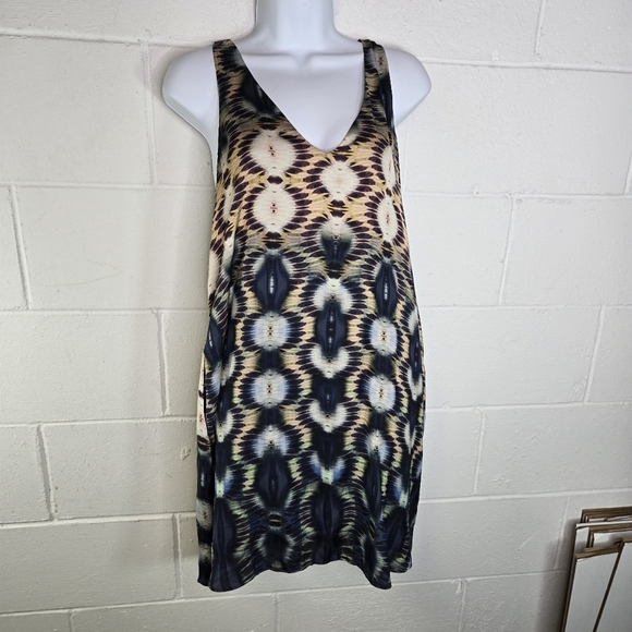 Lavender Brown Mosaic Scarf Print Racerback Tank Silk Dress - Picture 11 of 11